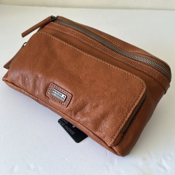SPIKES & SPARROW Leather Belt Bag With Front Zip Pocket Camel Brown - Picture 16 of 16